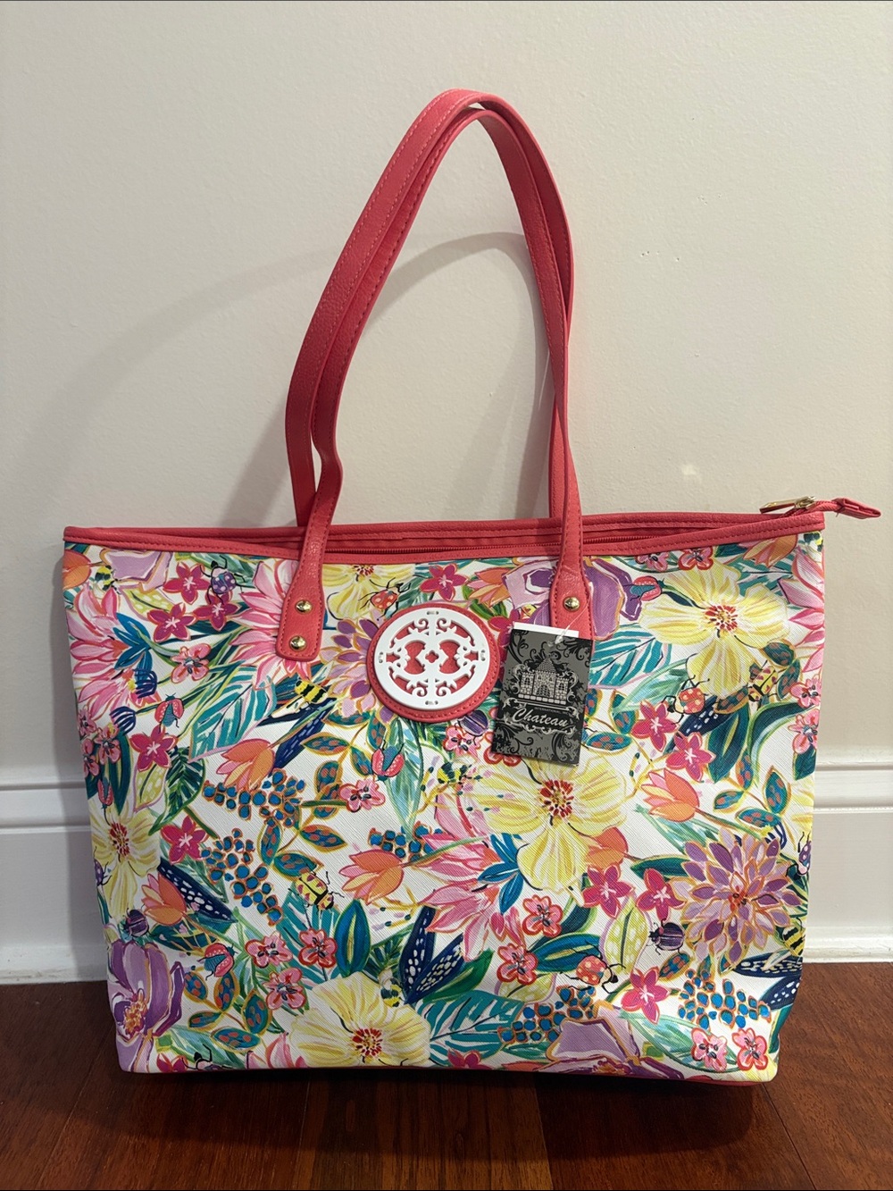 Chateau Floral Tote in Pink, Yellow, Green, Blue